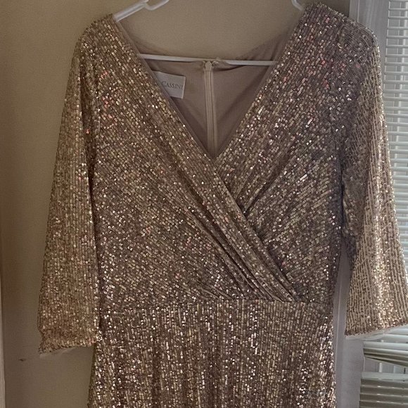 Oleg Cassini | Dresses | Davids Bridal Oleg Cassini Gold Sequined Champagne  Dress | Poshmark